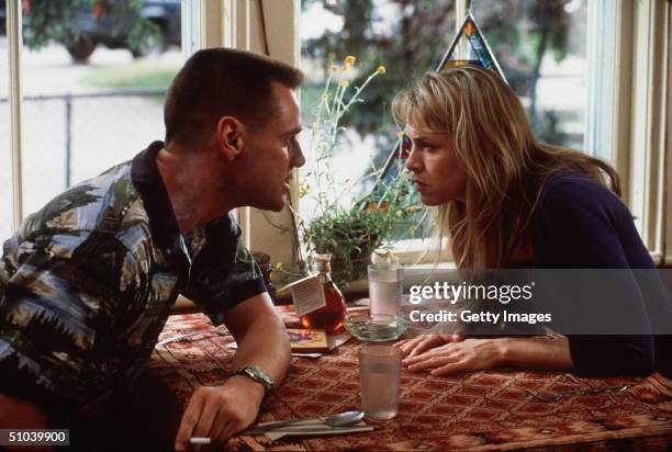 Actor Jim Carrey And Actress Renee Zellweger Act On The Set Of The Movie, "Me, Myself & Irene" Due Out In The Summer Of 2000.