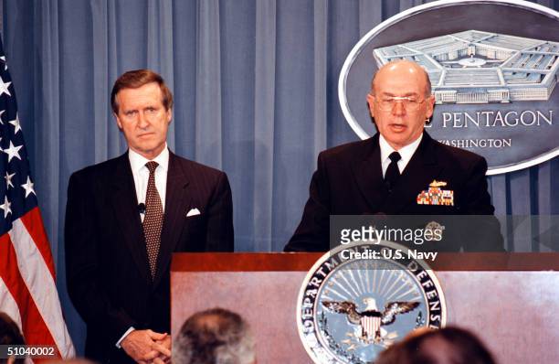 Admiral Vern Clark, Chief Of Naval Operations, And The Honorable William S. Cohen, Secretary Of Defense Address Members Of A Pentagon Press Briefing...