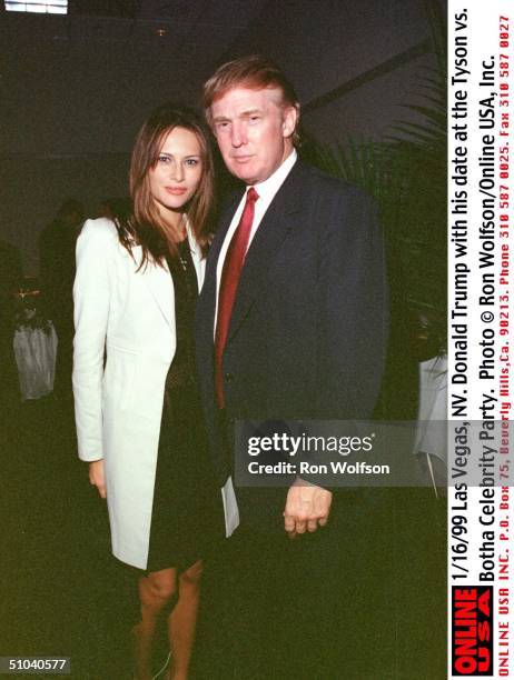 Donald Trump with his date Melania Knauss at the Mike Tyson vs Francois Botha celebrity party on January 16, 1999 at the MGM Grand Hotel in Las...