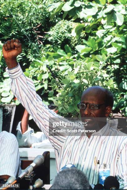 Chairman Of United Somalia Congress General Mohammed Farah Aidid Holds A Press Conference June 12, 1993 In Sudan. The United Nations Blamed Aidid For...