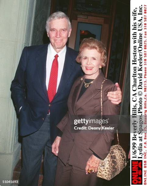 Beverly Hills, Ca . Charlton Heston With His Wife, Lydia At Spagos.