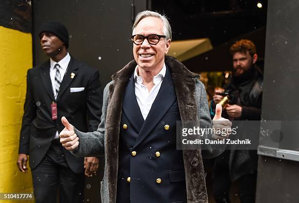 Tommy Hilfiger is seen outside the Tommy Hilfiger show during New York Fashion Week: Women's Fall/Winter 2016 on February 15, 2016 in New York City.