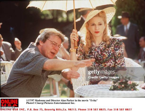 Madonna And Director Alan Parker In Her New Movie "Evita"