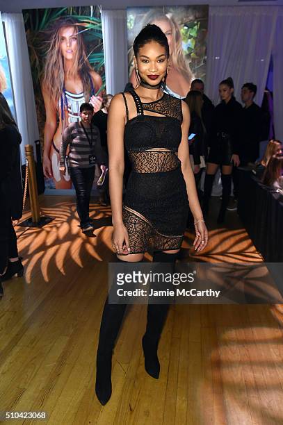 Model Chanel Iman poses at the Sports Illustrated Swimsuit 2016 - Swim City at the Altman Building on February 15, 2016 in New York City.