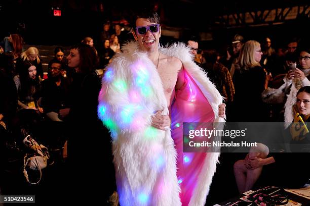 Perez Hilton attends the Jeremy Scott Fall 2016 fashion show during New York Fashion Week: The Shows at The Arc, Skylight at Moynihan Station on...