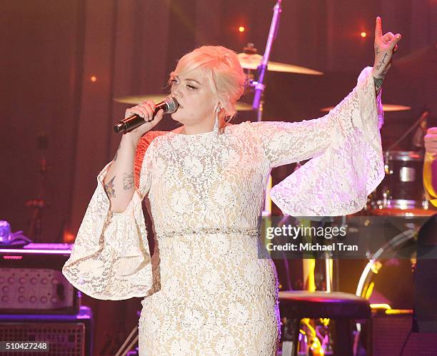 Elle King performs onstage during the 2016 Pre-GRAMMY Gala and Salute to Industry Icons held at The Beverly Hilton Hotel on February 14, 2016 in...