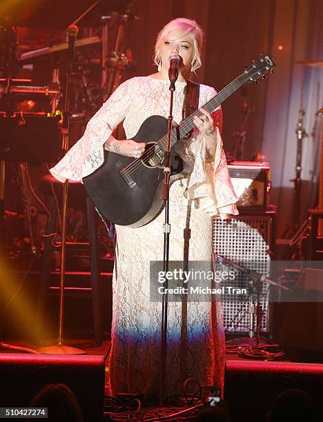 Elle King performs onstage during the 2016 Pre-GRAMMY Gala and Salute to Industry Icons held at The Beverly Hilton Hotel on February 14, 2016 in...