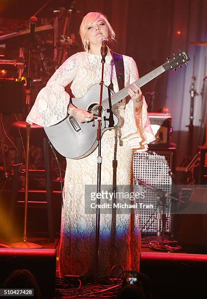 Elle King performs onstage during the 2016 Pre-GRAMMY Gala and Salute to Industry Icons held at The Beverly Hilton Hotel on February 14, 2016 in...