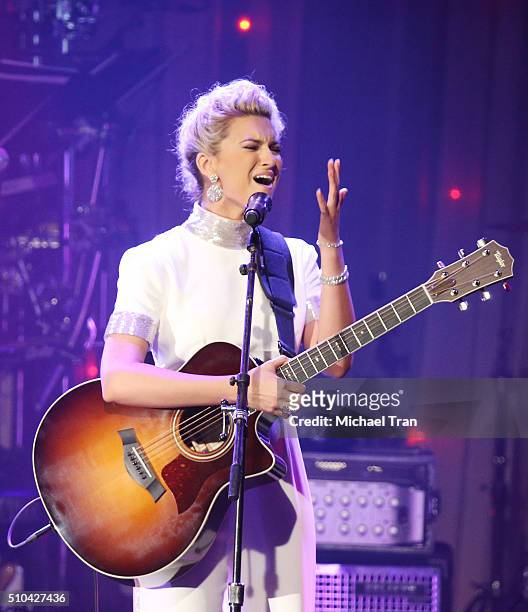 Tori Kelly performs onstage during the 2016 Pre-GRAMMY Gala and Salute to Industry Icons held at The Beverly Hilton Hotel on February 14, 2016 in...