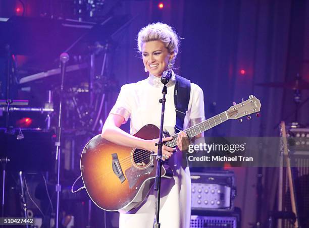 Tori Kelly performs onstage during the 2016 Pre-GRAMMY Gala and Salute to Industry Icons held at The Beverly Hilton Hotel on February 14, 2016 in...