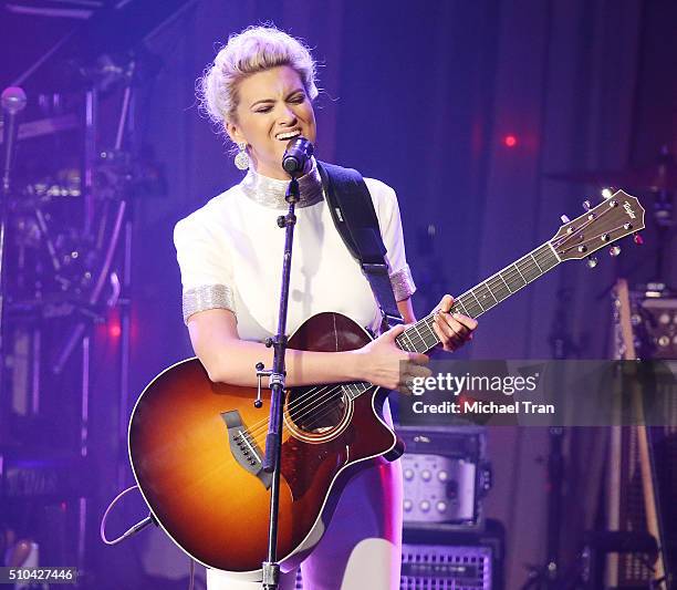 Tori Kelly performs onstage during the 2016 Pre-GRAMMY Gala and Salute to Industry Icons held at The Beverly Hilton Hotel on February 14, 2016 in...