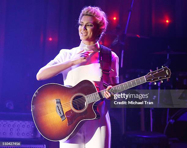 Tori Kelly performs onstage during the 2016 Pre-GRAMMY Gala and Salute to Industry Icons held at The Beverly Hilton Hotel on February 14, 2016 in...