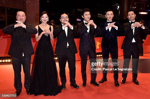 Producer Wang Yu, actress Xin Zhi Lei, director Yang Chao, actors Qin Hao, Wu Lipeng and Tan Kai attend the 'Crosscurrent' premiere during the 66th...