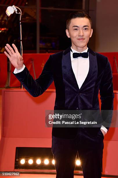 Actor Wu Lipeng attends the 'Crosscurrent' premiere during the 66th Berlinale International Film Festival Berlin at Berlinale Palace on February 15,...