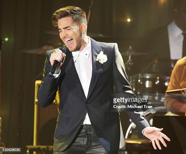 Adam Lambert performs onstage during the 2016 Pre-GRAMMY Gala and Salute to Industry Icons held at The Beverly Hilton Hotel on February 14, 2016 in...