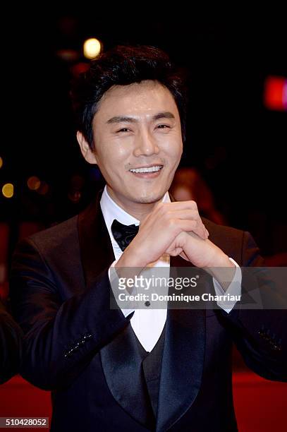 Actor Qin Hao attends the 'Crosscurrent' premiere during the 66th Berlinale International Film Festival Berlin at Berlinale Palace on February 15,...