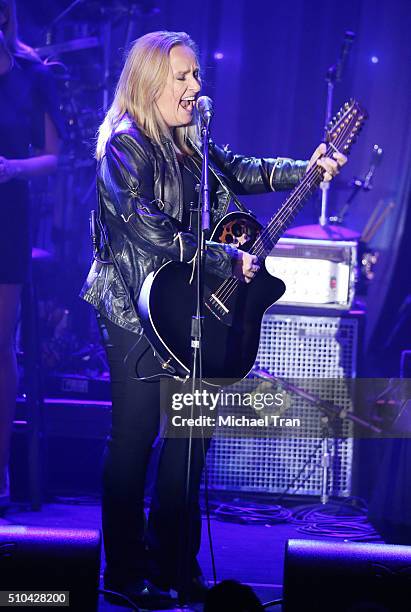 Melissa Etheridge performs onstage during the 2016 Pre-GRAMMY Gala and Salute to Industry Icons held at The Beverly Hilton Hotel on February 14, 2016...