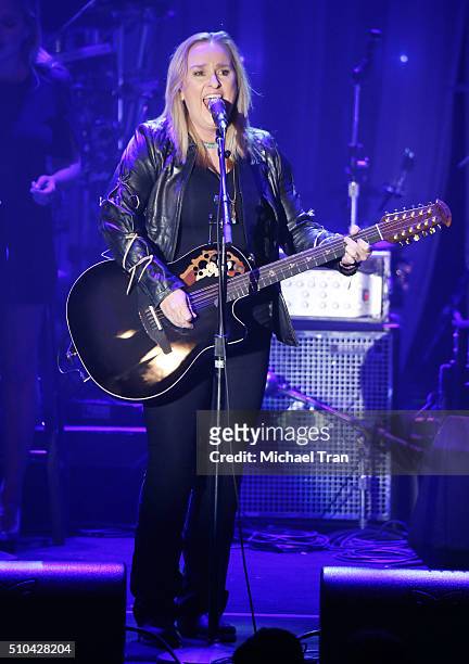 Melissa Etheridge performs onstage during the 2016 Pre-GRAMMY Gala and Salute to Industry Icons held at The Beverly Hilton Hotel on February 14, 2016...