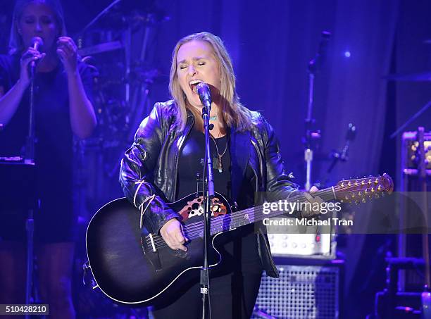 Melissa Etheridge performs onstage during the 2016 Pre-GRAMMY Gala and Salute to Industry Icons held at The Beverly Hilton Hotel on February 14, 2016...