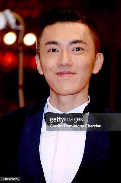 Actor Wu Lipeng attends the 'Crosscurrent' premiere during the 66th Berlinale International Film Festival Berlin at Berlinale Palace on February 15,...
