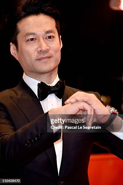 Actor Tan Kai attends the 'Crosscurrent' premiere during the 66th Berlinale International Film Festival Berlin at Berlinale Palace on February 15,...
