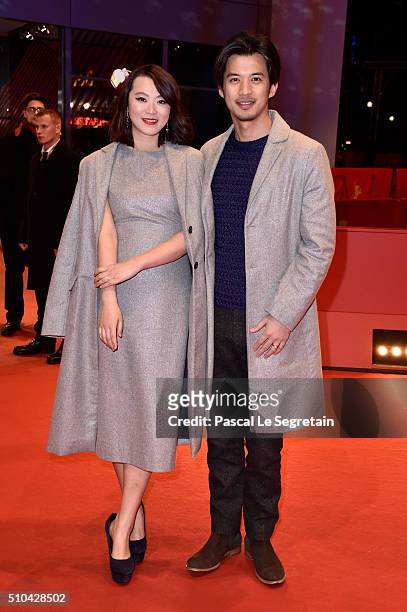 Huang Lu and husband attend the 'Crosscurrent' premiere during the 66th Berlinale International Film Festival Berlin at Berlinale Palace on February...