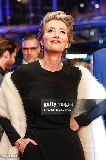 Emma Thompson attends the 'Alone in Berlin' premiere during the 66th Berlinale International Film Festival Berlin at Berlinale Palace on February 15,...