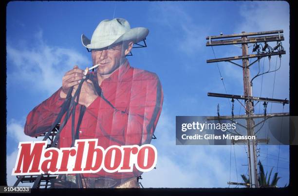 Marlboro Billboard Advertising Cigarettes Is On Display April 30, 1997 In Los Angeles, Ca. As Cigarette Manufacturers Were Trying To Find Ways Out Of...