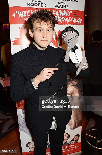 Cast member Harry Melling attends the press night after party of "Hand To God" at the Trafalgar Hotel on February 15, 2016 in London, England.