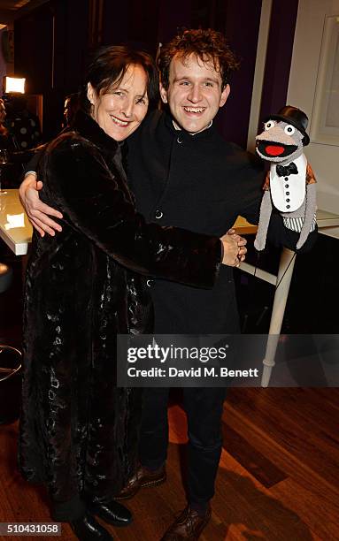 Fiona Shaw and cast member Harry Melling attend the press night after party of "Hand To God" at the Trafalgar Hotel on February 15, 2016 in London,...