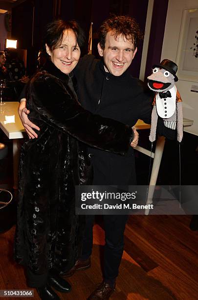 Fiona Shaw and cast member Harry Melling attend the press night after party of "Hand To God" at the Trafalgar Hotel on February 15, 2016 in London,...