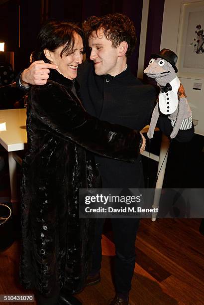 Fiona Shaw and cast member Harry Melling attend the press night after party of "Hand To God" at the Trafalgar Hotel on February 15, 2016 in London,...