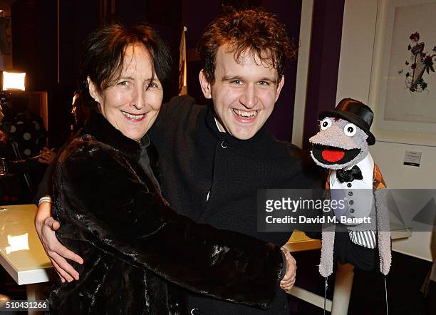 Fiona Shaw and cast member Harry Melling attend the press night after party of "Hand To God" at the Trafalgar Hotel on February 15, 2016 in London,...