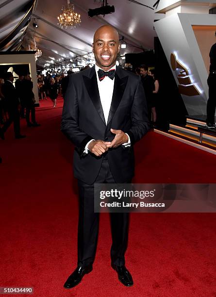 Personality Kevin Frazier attends The 58th GRAMMY Awards at Staples Center on February 15, 2016 in Los Angeles, California.