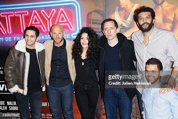 Malik Bentalha, Franck Gastambide, Sabrina Ouazani, Gad Elmaleh, Ramzy Bedia and Anouar Toubali attend "Pattaya" Paris Premiere at Cinema Gaumont...