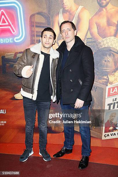 Gad Elmaleh and Malik Bentalha attend "Pattaya" Paris Premiere at Cinema Gaumont Opera on February 15, 2016 in Paris, France.