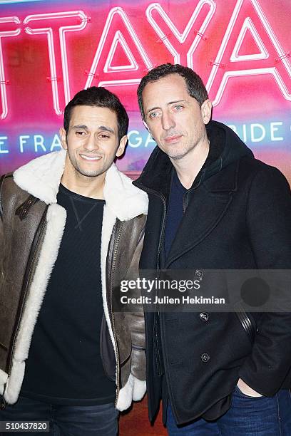 Gad Elmaleh and Malik Bentalha attend "Pattaya" Paris Premiere at Cinema Gaumont Opera on February 15, 2016 in Paris, France.
