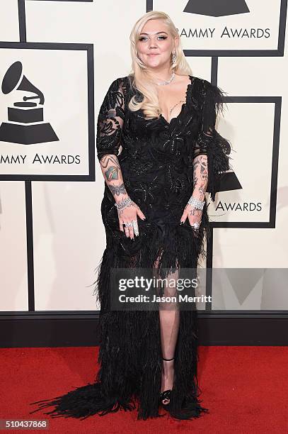 Singer Elle King attends The 58th GRAMMY Awards at Staples Center on February 15, 2016 in Los Angeles, California.