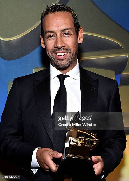 Musician/composer Antonio Sanchez, winner of Best Score Soundtrack for Visual Media for 'Birdman', attends the GRAMMY Pre-Telecast at The 58th GRAMMY...