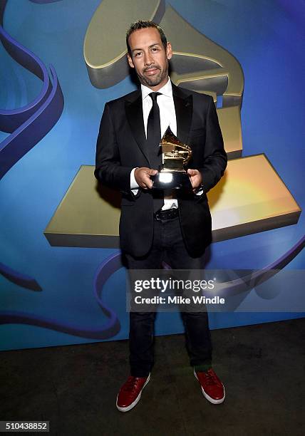 Musician/composer Antonio Sanchez, winner of Best Score Soundtrack for Visual Media for 'Birdman', attends the GRAMMY Pre-Telecast at The 58th GRAMMY...