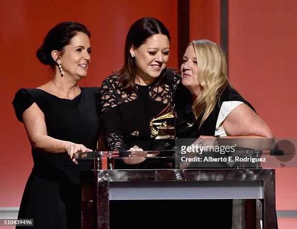 Songwriters Hillary Lindsey, Lori McKenna and Liz Rose accept award for Best Country Song for 'Girl Crush' onstage during the GRAMMY Pre-Telecast at...