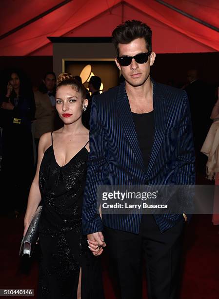Actress Josephine de la Baume and producer Mark Ronson attend The 58th GRAMMY Awards at Staples Center on February 15, 2016 in Los Angeles,...