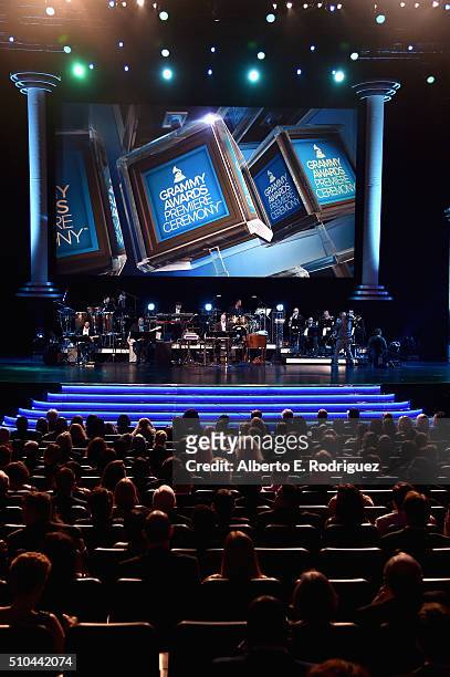 General view of the stage at the GRAMMY Pre-Telecast at The 58th GRAMMY Awards at Microsoft Theater on February 15, 2016 in Los Angeles, California.