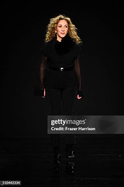 Designer Reem Acra walks the runway wearing Reem Acra Fall 2016 during New York Fashion Week: The Shows at The Dock, Skylight at Moynihan Station on...