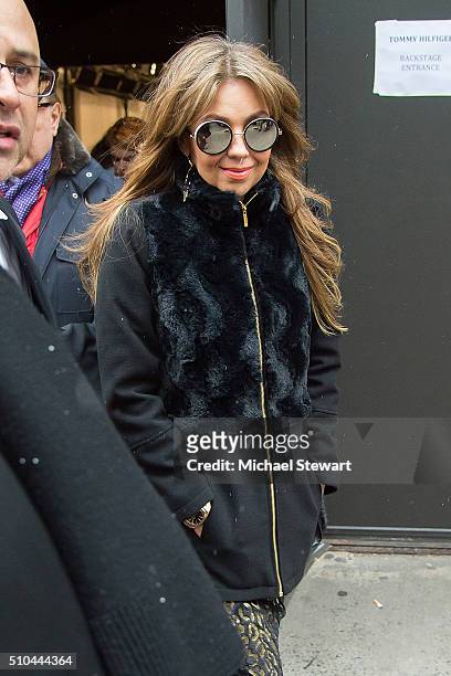 Singer Talia is seen leaving the Tommy Hilfiger fahsion show during Fall 2016 New York Fashion Week on February 15, 2016 in New York City.