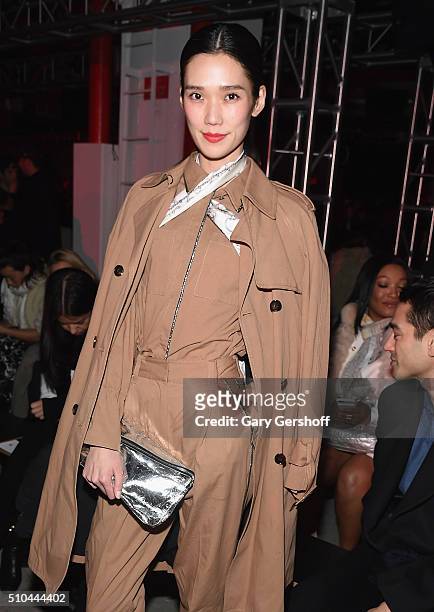 Model and actress Tao Okamoto attends the 3.1 Phillip Lim fashion show during New York Fashion Week Fall 2016 at Skylight Clarkson North on February...