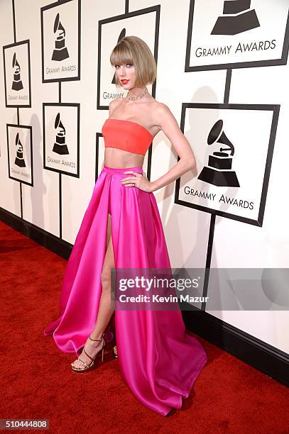 Taylor Swift attends The 58th GRAMMY Awards at Staples Center on February 15, 2016 in Los Angeles, California.