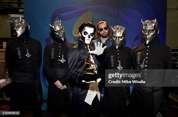 Musical group Ghost, winners of Best Metal Performance for 'Cirice', attend the GRAMMY Pre-Telecast at The 58th GRAMMY Awards at Microsoft Theater on...