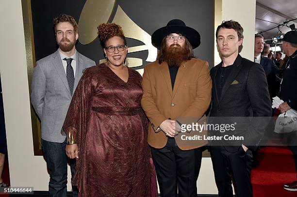 Musicians Steve Johnson, Brittany Howard, Zac Cockrell and Heath Fogg of Alabama Shakes, winners of Best Alternative Music Album for 'Sound & Color'...