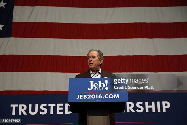 Former President George W. Bush speaks in support of his brother, Republican presidential candidate Jeb Bush,at a campaign rally on February 15, 2016...